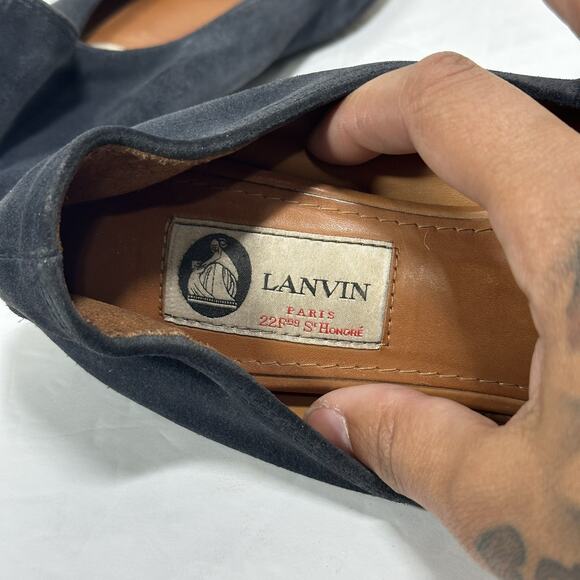Lanvin Blue Suede And Gray Beige Cap Toe Ballerina Flats Womens Size 8.5 / 40.5 - Picture 7 of 9
